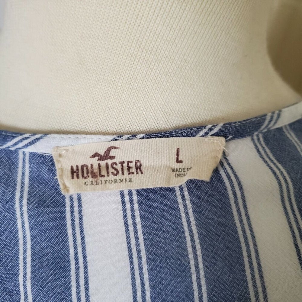 Hollister Womens Stripe Tie Front Bohemian Long Bell Sleeve Tunic Top Size L - Picture 6 of 6